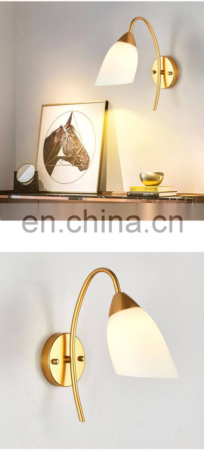 Modern wall lamp hotel home living room bedroom stair corner LED wall light gold glass lamp shade headboard wall lamps