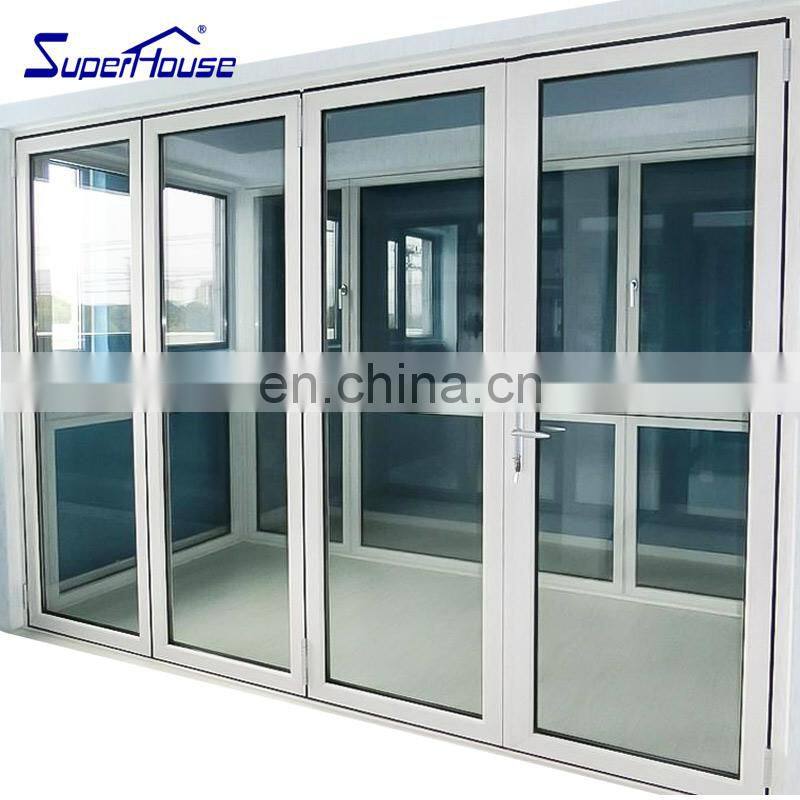 Superhouse Wood Grain Color Exterior Bi Folding Door Aluminium Glass Folding Door
