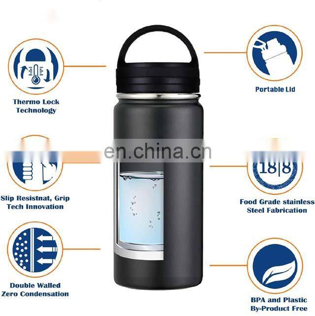 Travel Gym Wide Mouth Double Wall Insulated Stainless Steel Flask Drinking Water Sport Bottle with Handle