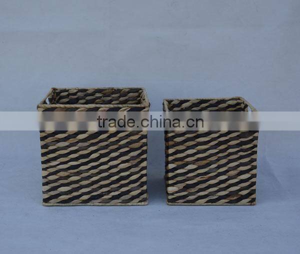 S/2 Square Natural Water Hyacinth Woven Storage Cubes