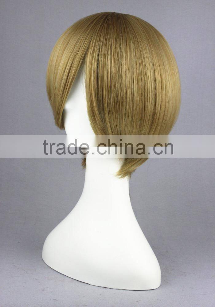 High Quality 35cm Short Straight Gin Tama-Okita Sougo Blond Synthetic Anime Wig Cosplay Costume Hair Wig Party Wig