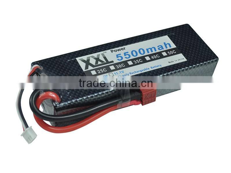 High powe hard case lipo battery 5500mah 7.4v with Universal Plug System