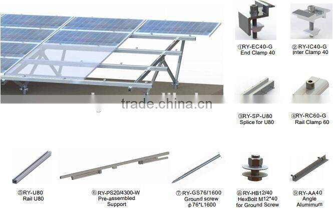 ground solar panel mounting system shelving aluminium photovoltaic power system