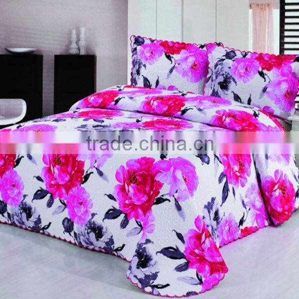 3 Pcs Gorgeous Sanded Quilt Bed Set Flower Design In Pink Color