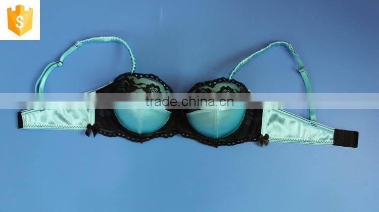 Blue satin mature bra,sexy lace full cup lady bra