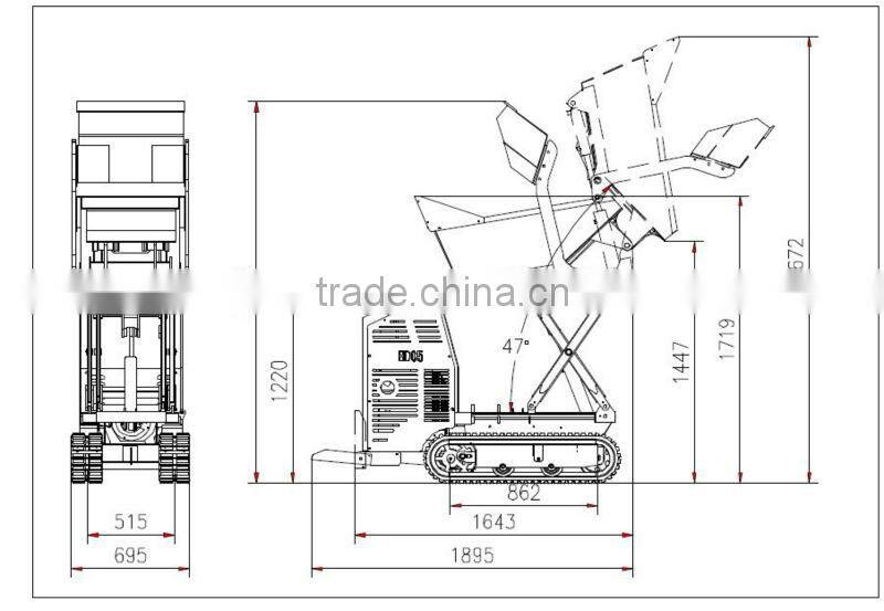 track dumper,load 500kgs,hydraulic transmission,1447mm ultrahigh dumping height