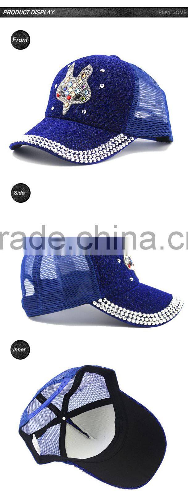Stylish high quality girls rhinestones trucker cap