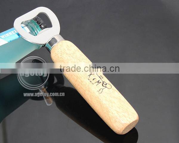 Best Promotion Classic Design Functional Custom Print Logo Wood Handle Stainless Steel Metal Wood Opener