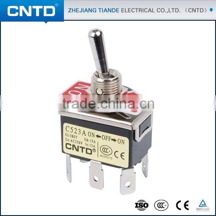 CNTD IP40 Protection C523A Fixed Contact ON-OFF-ON Micro Mini Toggle Switch DPDT Type (C523A)