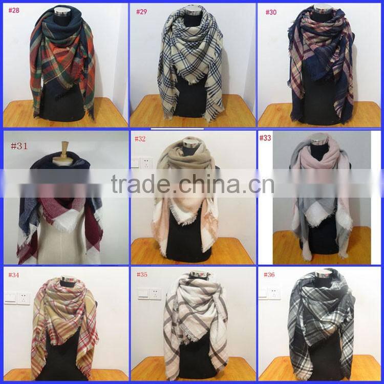 Hot selling winter tartan plaid scarf cashmere