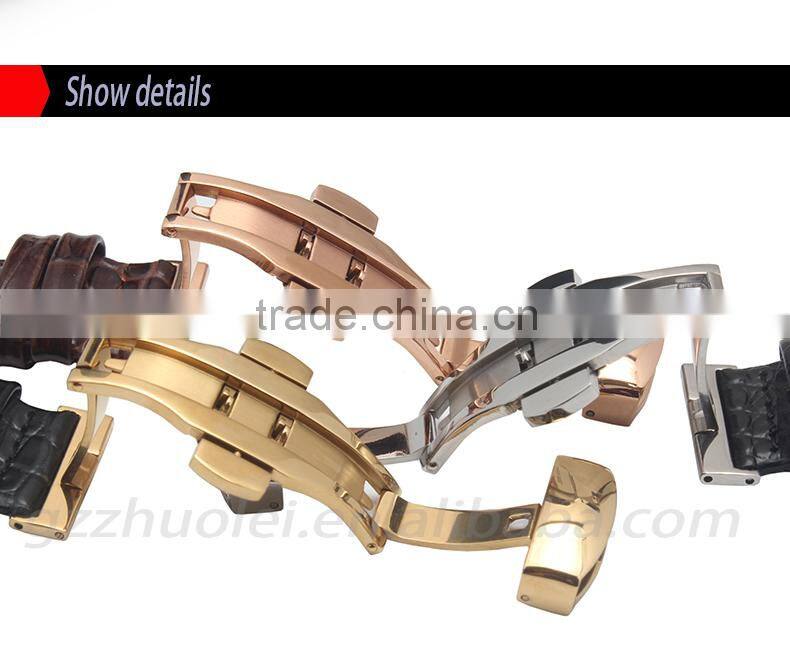 Cheap genuine leather Watch Band with double click stainless steel buckle 18|19|20|21|22mm