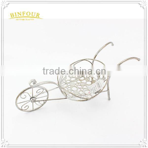 metal white wheelbarrow shaped planter holder flower pot