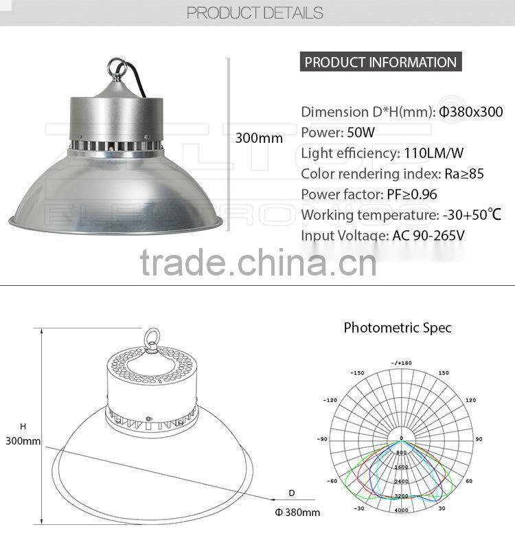 High lumen bridgelux cob e40 50w led highbay lamp