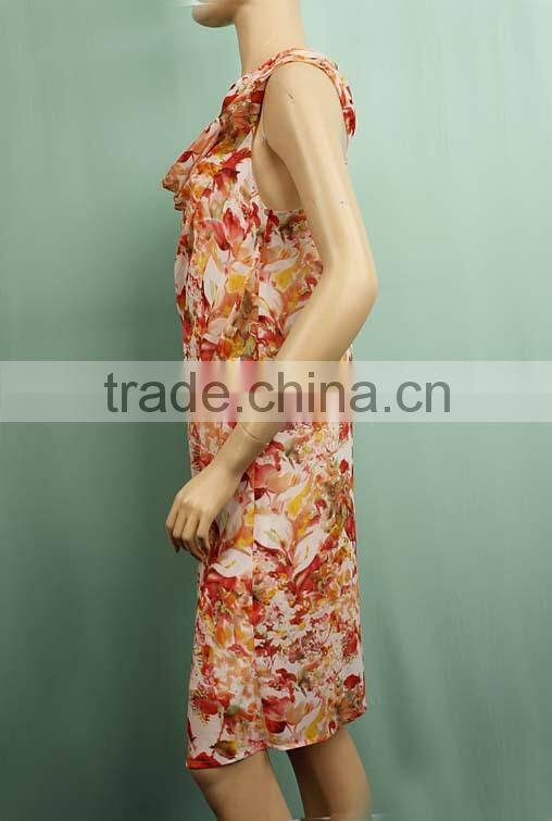 High quality printed floral chiffon ladies fancy dress sleeveless ladies fancy dress 3152FY2DR003
