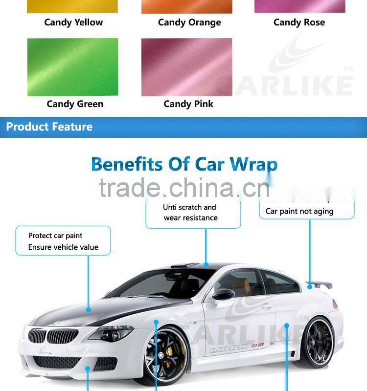 New Design 1.52x20m 5x65ft CARLIKE Candy-Colored Car Wrapping Vinyl Roll
