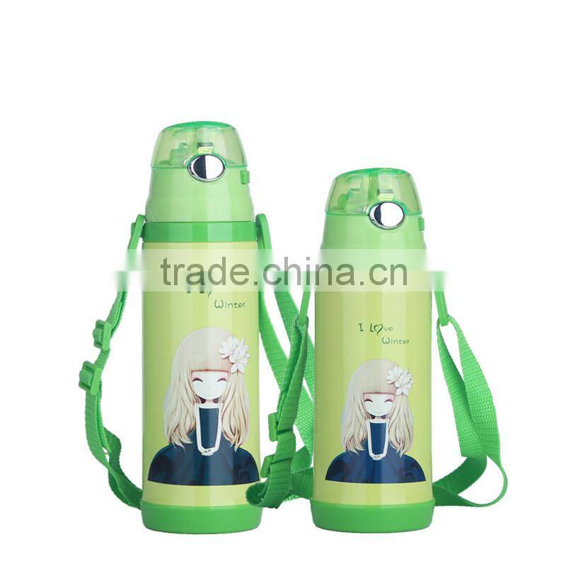 Hot selling Cute cartoon vacuum flask with straw
