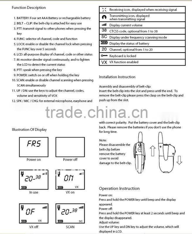 0.5w walkie-talkie, T-168 with fixed antenna