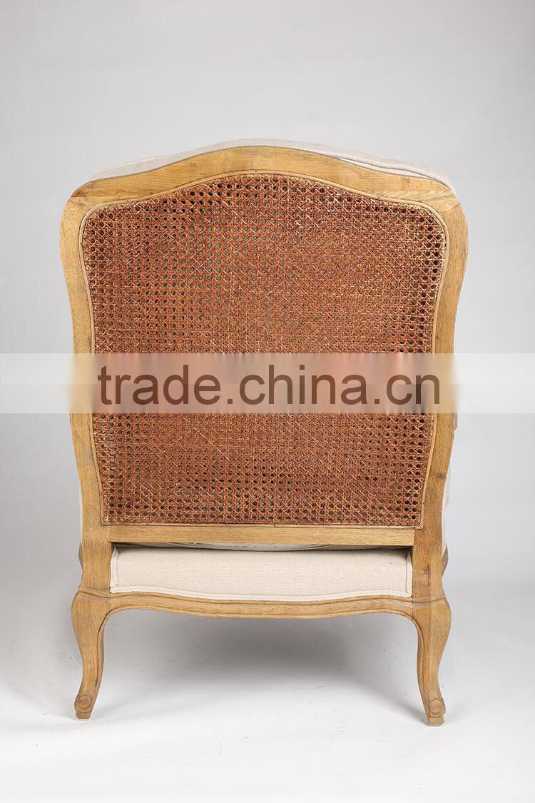 French Style Wooden Base Cane Back Armchair