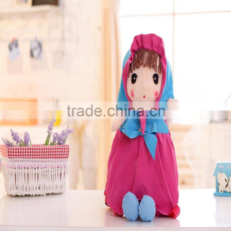 55cm beautiful customized beige stuffed plush Phil doll backpack with color-assorted windbreak& hood