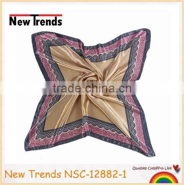 Placement solid color inner with lace trim imitate silk square scarf 90*90 cm