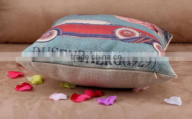 2015 digital printing cartoon car series cushion cover cotton and linen hold pillow