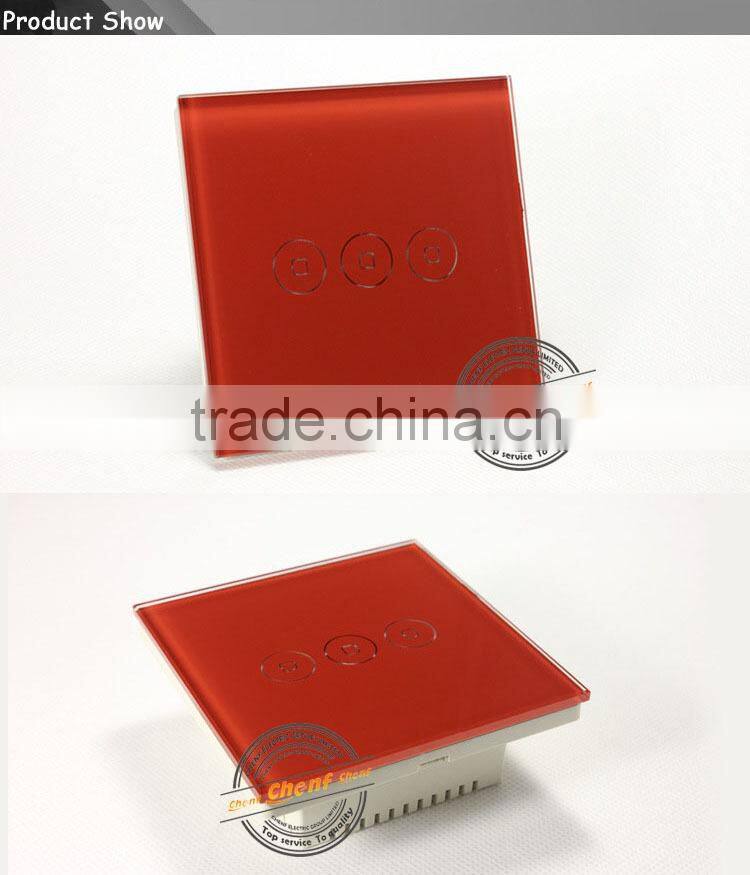 Newest Design 3 gang 1 way wall light touch switch with LED indicator