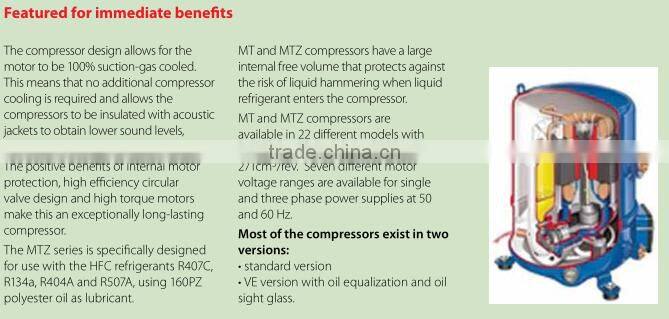 China supplier piston refrigeration Maneurop compressor MTZ40
