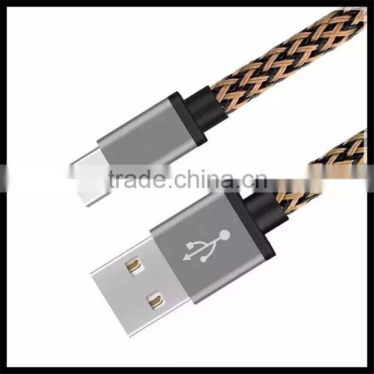 2016 Quick Charge Braided Aluminum Alloy Data Line Type-C to USB 2.0 Cable