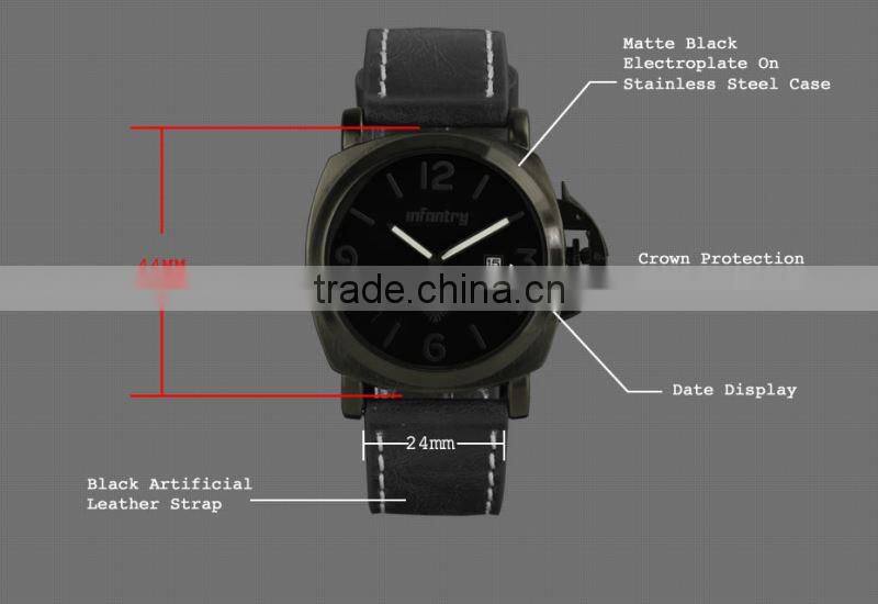 INFANTRY Fashion Black Men's Date Quartz Casual Leather Watch