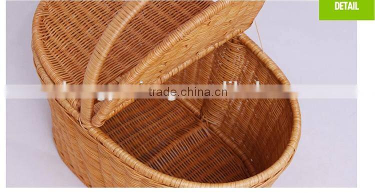 Natural rattan woven fruits picnic basket with cover