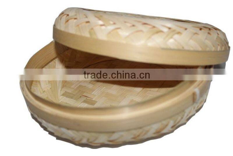 Hot sale mini round modern bamboo tea sundries basket with cane