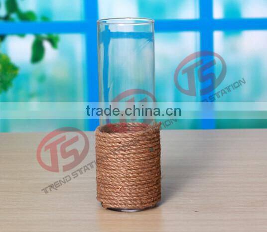 Glass candle hoder with rope decoration set of 5