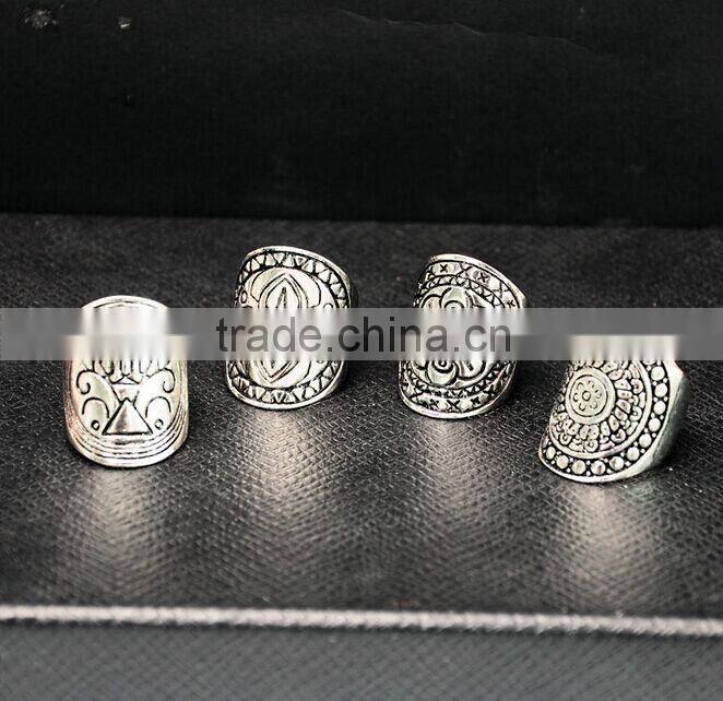 Women Antique Silver Festival Gypsy Bohemian Boho Totem Carved Retro Finger Ring 1 piece