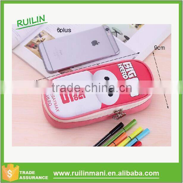 Hot sale No Smell Unisex PU Cute Pencil Case Cartoon Big Capacity Storage Big Hero pencil pouch Cosmetic Bag