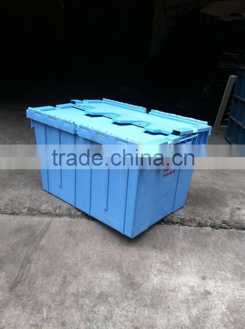 Hot Sale 44L/50L Stackable Plastic Moving Boxes Sale,Hinged Lid Plastic Storage Box,Plastic Box With Hinged Lid