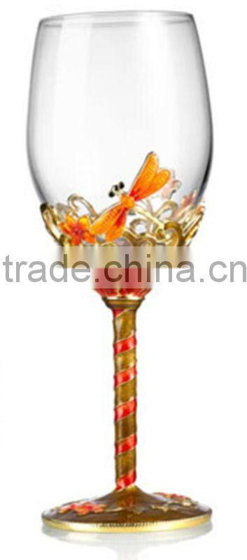 RORO Hearkening drangonfly enamel crystal glass big red wine glass