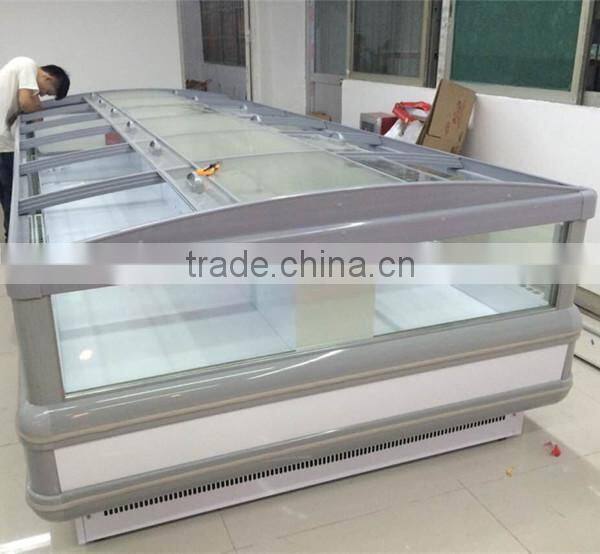 Double side commercial supermarket meat and fish display freezer