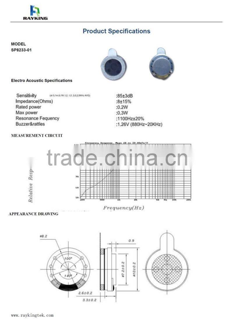 0.3W 8 ohm mini speaker high sensitivity