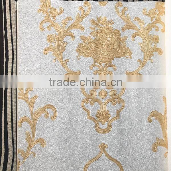 golden pattern deep embossed vinyl wallpaper
