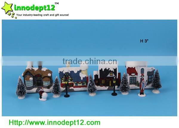 Set of 4 Christmas decoration scene resin miniature house and figurines