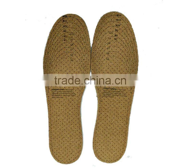 2015 new arrival natural cork shoe insoles with cotton fabric