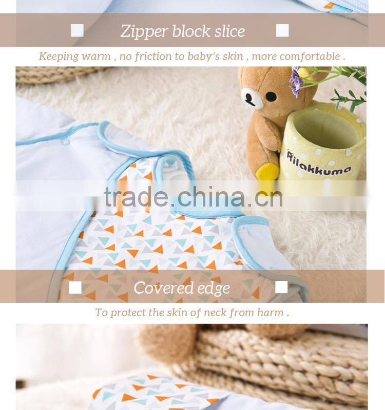 100% cotton baby child sleeping bag with detachable sleeve for four seasons blue owl