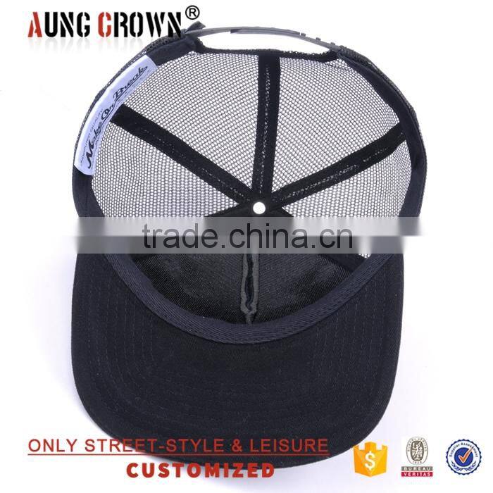 100% cotton custom black plain unisex mesh trucker hat