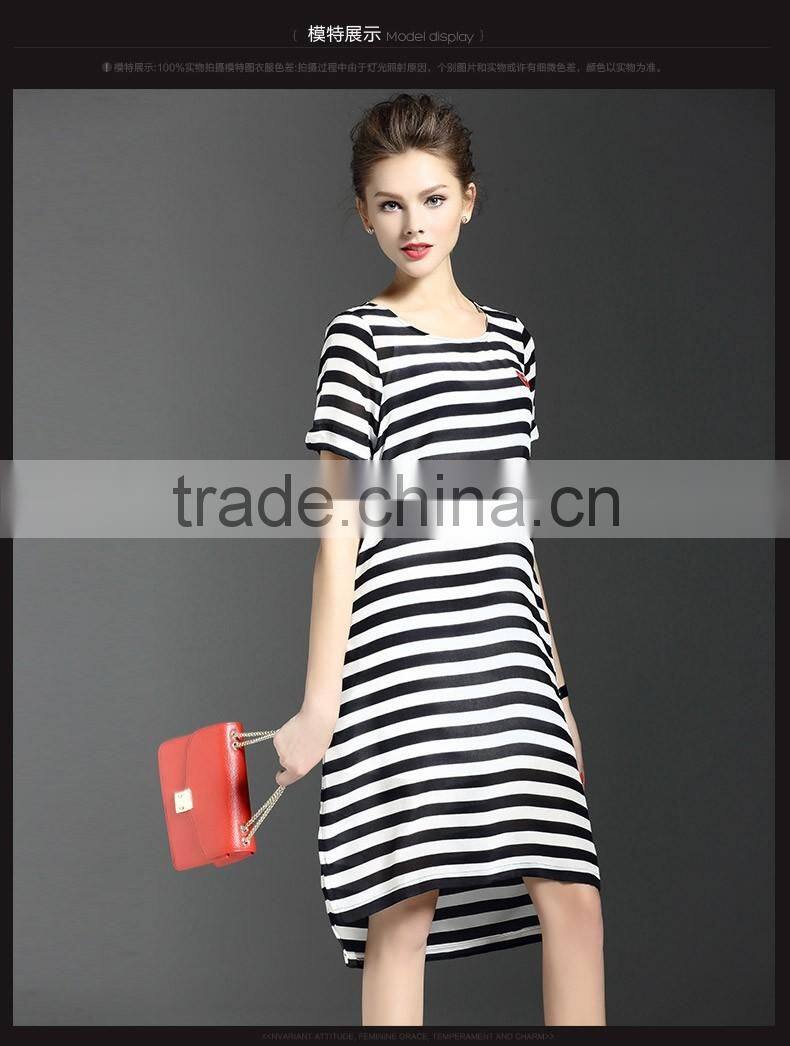Women's Clothing Casual Temperament Simple Sexy Short-sleeved Striped dress Spring Summer wild