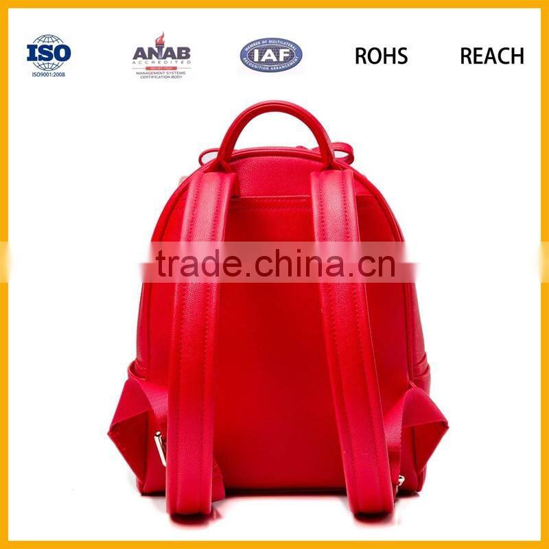 Made in China High Quality Low Price Soft PU Material Girls Red Bag Backpack Leisure Bag
