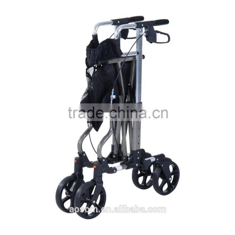 HomCom 24.5"L x 22.5"W Four Wheel Folding Rollator Walker Transport Chair with Back Support