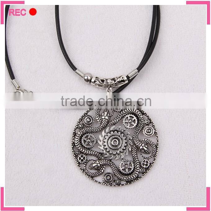 Gothic necklace with round pendant, snake chain metal necklace