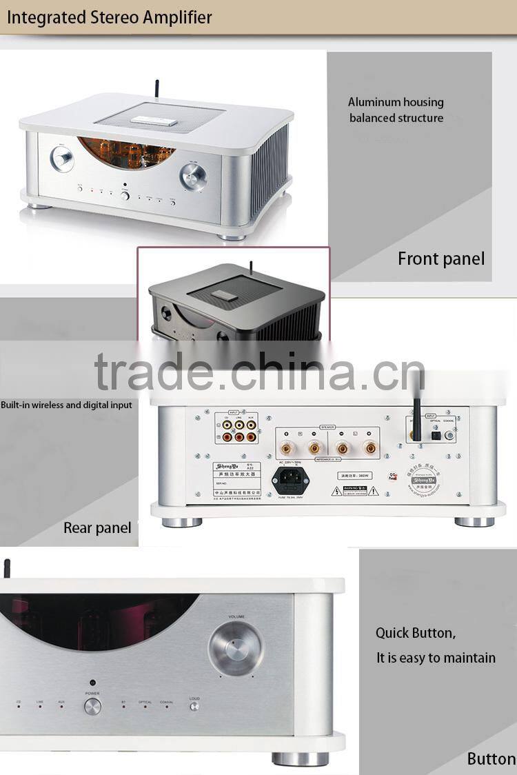 Black/Silver sound standard digital wireless bluetooth receiver tube integrated stereo professional pa audio power amplifier