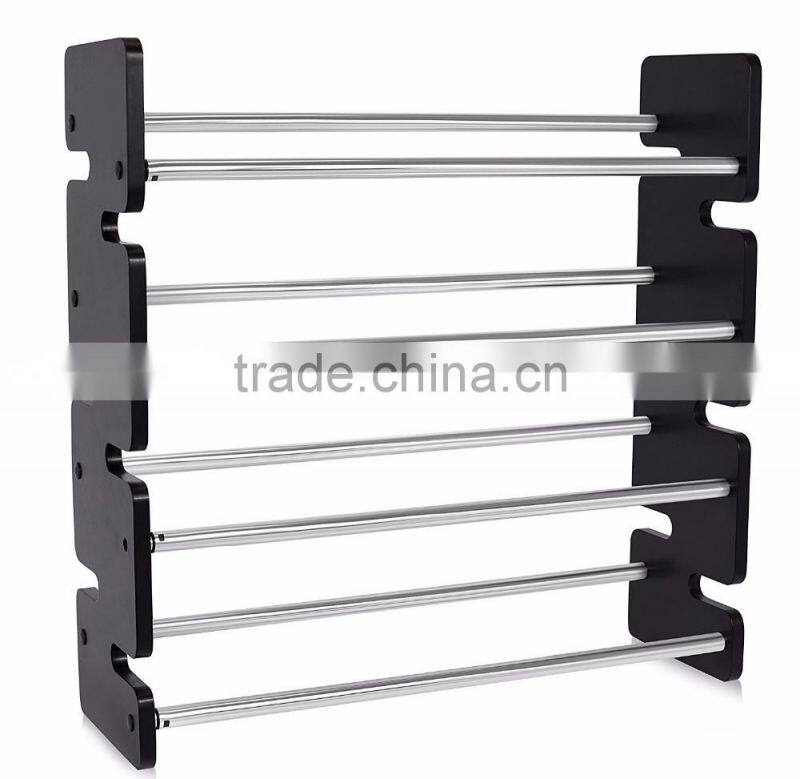 Expandable 4 Tier Free Standing Shoe Rack Stainless Steel Wood Closets