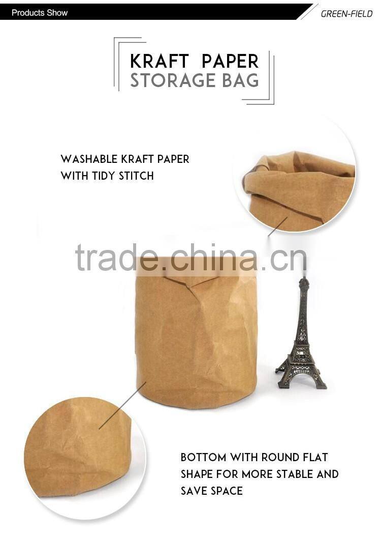 wholesale Round washable kraft paper storage bag home decoration bag